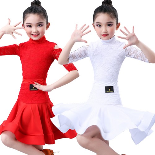 Wholesale kids latin dance dresses girls children competition modern dance rumba chacha dance costumes skirts dress